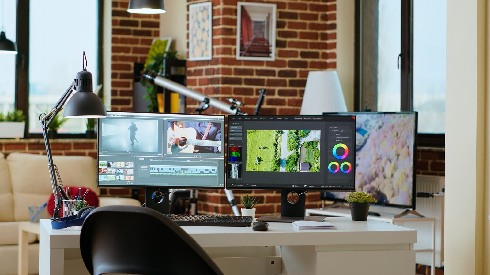 clean modern desk setup living room designed media production 1 scaled